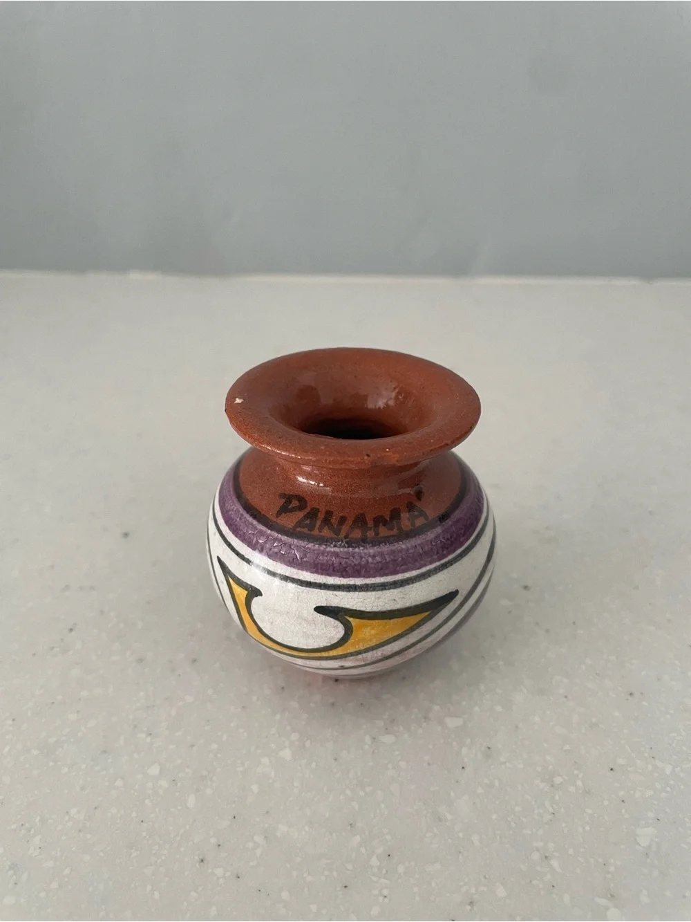Panama Hand Painted Mini Pottery Vase Folk Art 3”